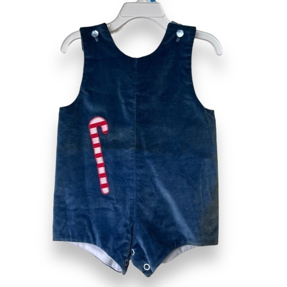 Vintage Maggie Mackall 1950’s Toddler Blue Velvet Romper w/ candy cane Appliqué - Picture 1 of 11